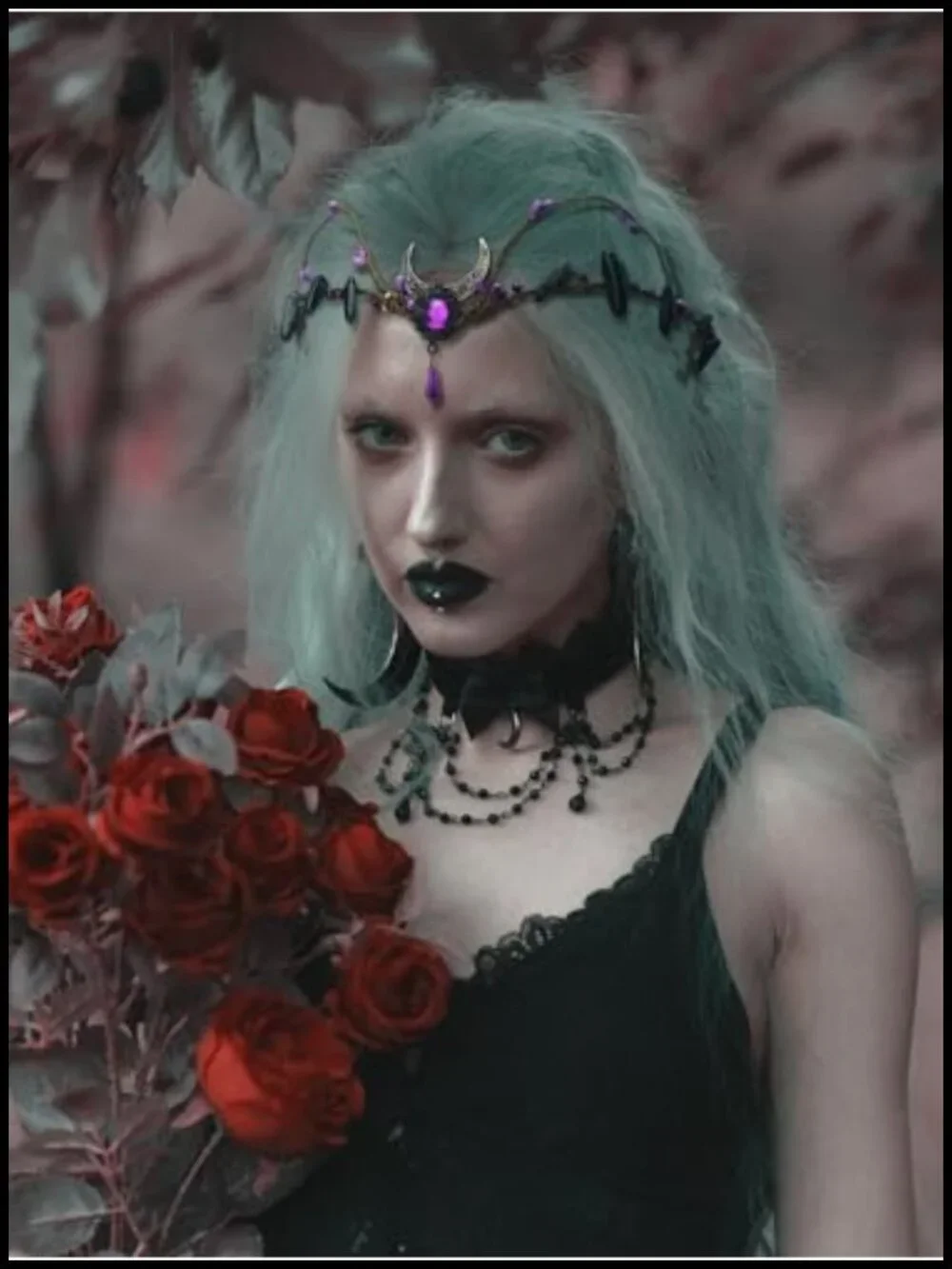 Handmade Crystal Elf Tiara with Moon and Ribbon Tie